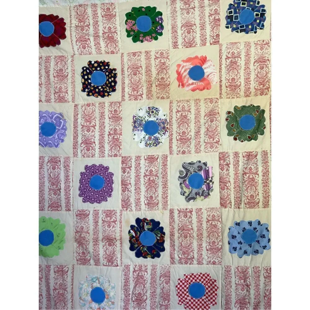 Vintage Handmade Flower Power Quilt